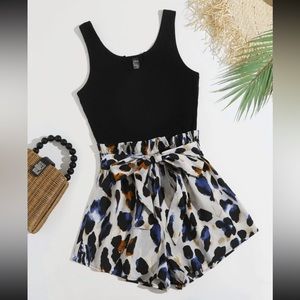 Belted tank top romper